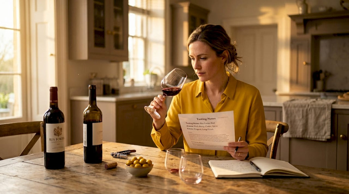 Home wine tasting at cozy dining table