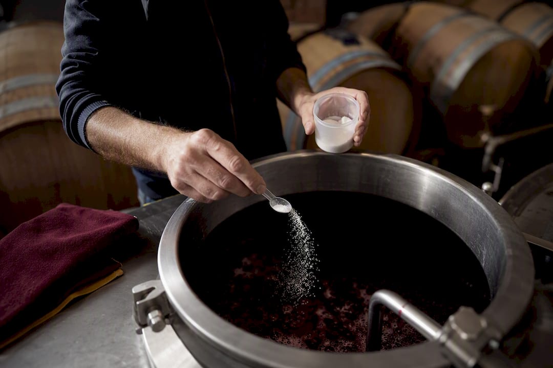 Winemaker measuring sulphur dioxide in cellar