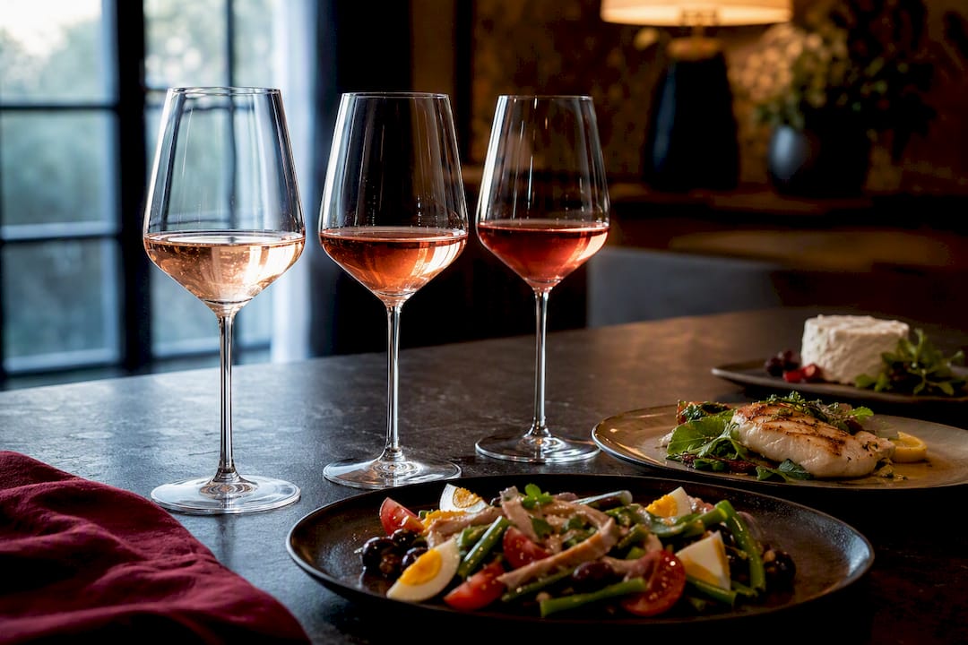 Three rosé styles beside pairing foods