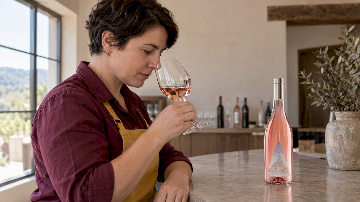 Taster assessing rosé color and aroma