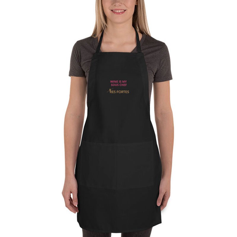 Wine Apron - "Wine Is My Sous Chef" - Embroidered