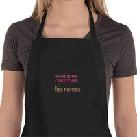 Wine Apron - "Wine Is My Sous Chef" - Embroidered